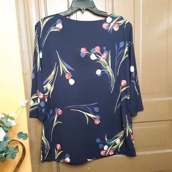 Graver Studio Women's Blouse Size M Flower Motif Blue Top - Picture 4 of 9
